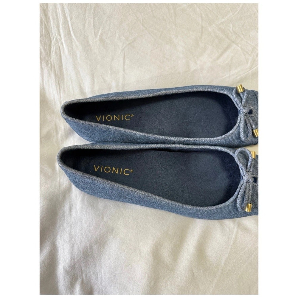 Vionic Denim Blue Ballet Flats with Bow and Gold Accents - Picture 3 of 10